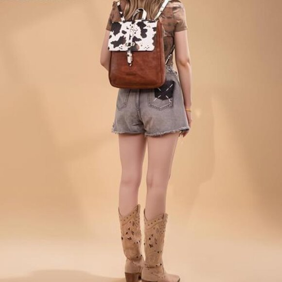 Womens Medium Backpack Convertible Brown Cow